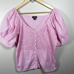 A.N.A. Womens Pink & White XL Babydoll Smocking Milkmaid Short Puffy Sleeve Top